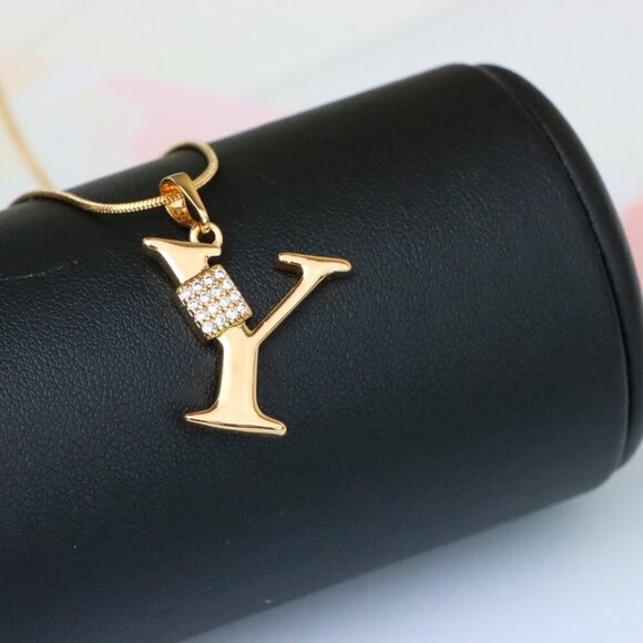 "Rose Gold Y Initial Pendant with CZ Stones Elegant Jewelry,XPPT1436 - Picture 4 of 11